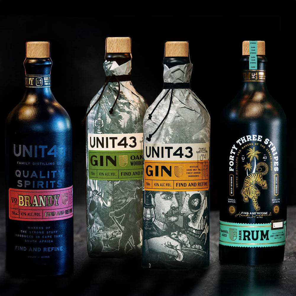 Unit43 Best Box: 2 Gin, 1 Brandy, 1 Rum + Card + SAVE R237